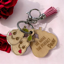 Load image into Gallery viewer, Wood Funny Food Valentine Keychains Waffle Donut Jam Latte with Mini Tassle