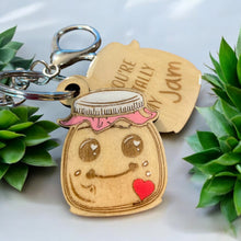 Load image into Gallery viewer, Wood Funny Food Valentine Keychains Waffle Donut Jam Latte with Mini Tassle