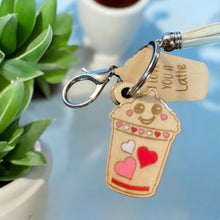 Load image into Gallery viewer, Wood Funny Food Valentine Keychains Waffle Donut Jam Latte with Mini Tassle