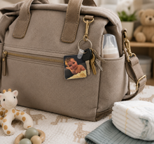 Load image into Gallery viewer, Custom Square Photo Keychain | Personalized UV Printed MDF Key Ring | Custom Baby Photo, Pet Picture, Family Gift, Logo Keychain