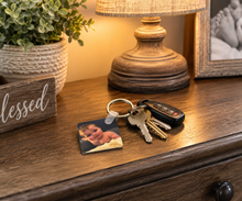Load image into Gallery viewer, Custom Square Photo Keychain | Personalized UV Printed MDF Key Ring | Custom Baby Photo, Pet Picture, Family Gift, Logo Keychain