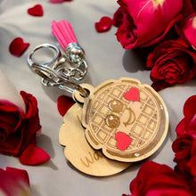 Load image into Gallery viewer, Wood Funny Food Valentine Keychains Waffle Donut Jam Latte with Mini Tassle
