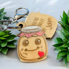 Load image into Gallery viewer, Wood Funny Food Valentine Keychains Waffle Donut Jam Latte with Mini Tassle
