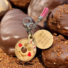 Load image into Gallery viewer, Wood Funny Food Valentine Keychains Waffle Donut Jam Latte with Mini Tassle

