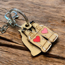 Load image into Gallery viewer, Wood Funny Food Valentine Keychains Waffle Donut Jam Latte with Mini Tassle
