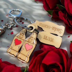 Wood Funny Food Valentine Keychains Waffle Donut Jam Latte with Mini Tassle