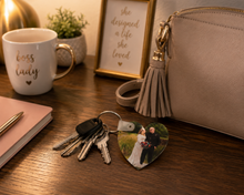 Load image into Gallery viewer, Custom Heart Photo Keychain | Personalized UV Printed MDF Heart Key Ring | Wedding Photo Gift | Anniversary Gift | Memorial Keepsake | Couple Gift
