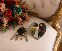 Load image into Gallery viewer, Custom Heart Photo Keychain | Personalized UV Printed MDF Heart Key Ring | Wedding Photo Gift | Anniversary Gift | Memorial Keepsake | Couple Gift
