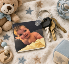 Load image into Gallery viewer, Custom Square Photo Keychain | Personalized UV Printed MDF Key Ring | Custom Baby Photo, Pet Picture, Family Gift, Logo Keychain
