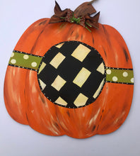 Load image into Gallery viewer, Black &amp; White Center Pumpkin for Fall Monogram Door Hanger
