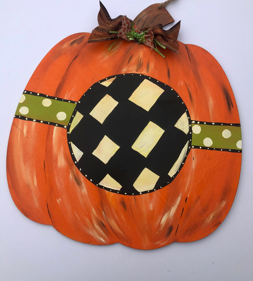 Black & White Center Pumpkin for Fall Monogram Door Hanger