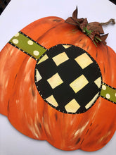 Load image into Gallery viewer, Black &amp; White Center Pumpkin for Fall Monogram Door Hanger
