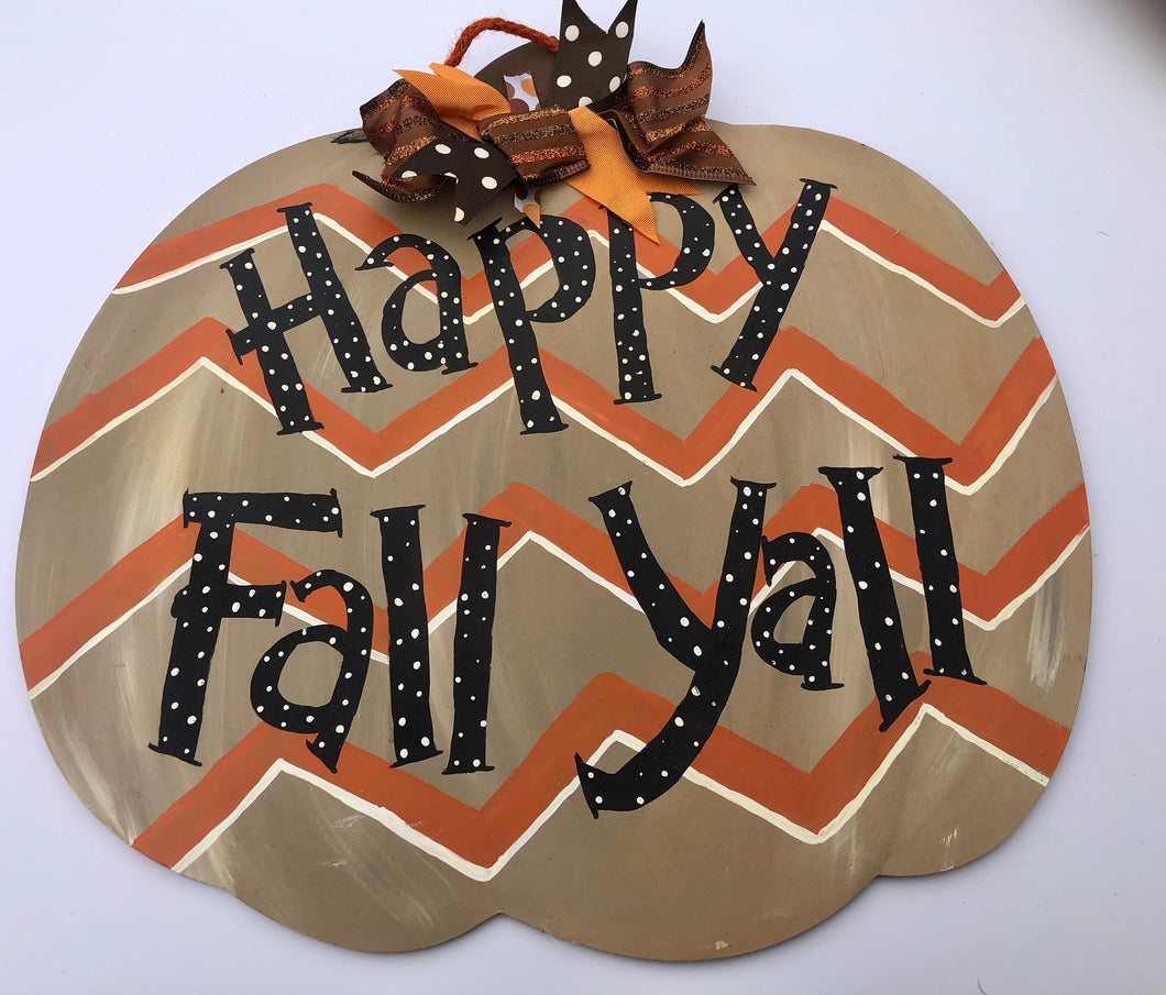 Happy Fall Yall Pumpkin Chevron Door Hanger